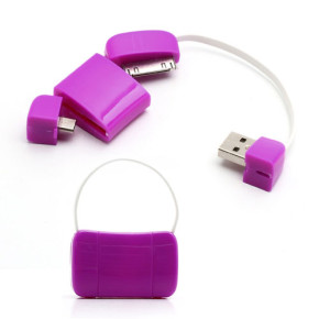 Дата кабел USB тип чанта micro USB/Iphone 4/4s лилав
